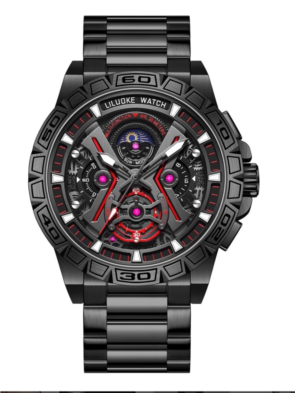 Black liluoke Skeleton Dial Men's Watch NWT